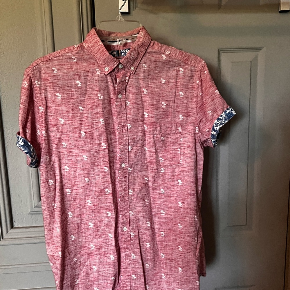 Denim & Flower Red Casual Button Down Shirt
